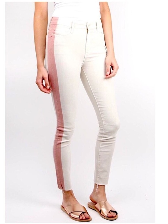 MOTHER Denim - MOTHER | NEW The Looker Ankle Fray So Far Gone Jeans in White Painted Stripe,
